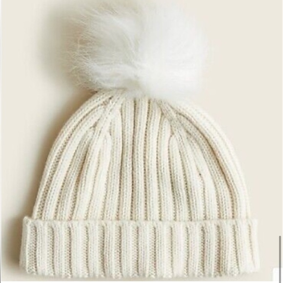 New with Tags -J.Crew- Ribbed pom-pom beanie Ivory 🍁❄️❄️ - Picture 1 of 8